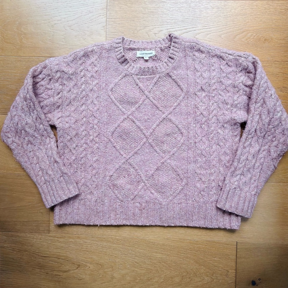 Lucky Brand Cable Knit Coastal Cottage Pink Fisherman Sweater Women's Large